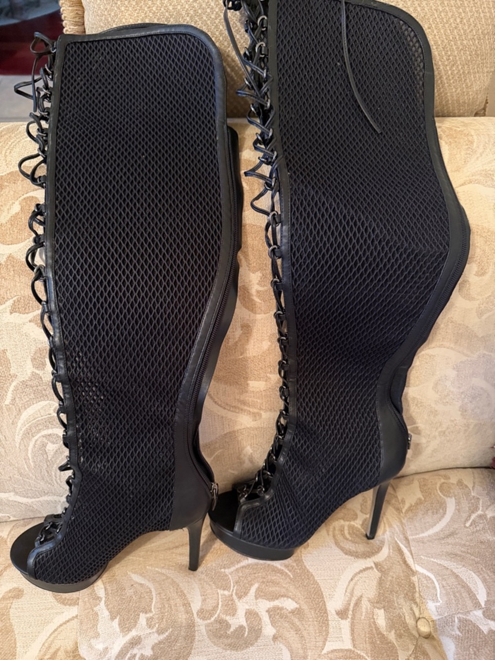 Jennifer Lopez Black Over-the-Knee Lace-Up Stiletto Boots
